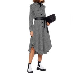 Stella McCartney Marled Tweed Wool Midi Shirt Dress Women 12 Anthracite